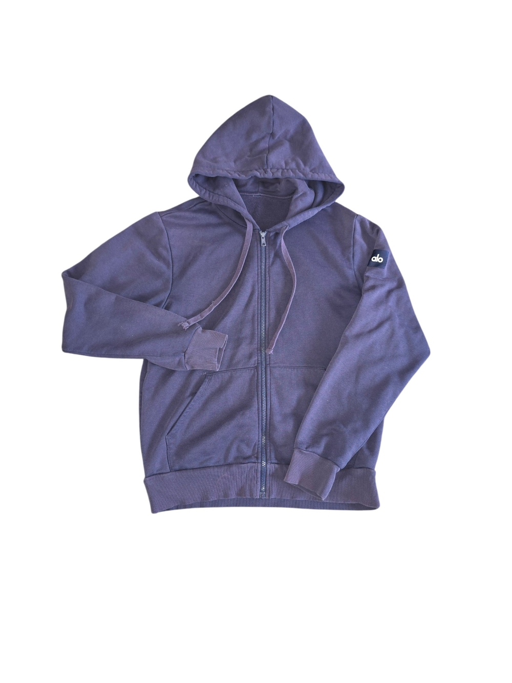 Alo Yoga Unisex Full-Zip Hoodie Navy Blue With Lux Side Logo M Size M W Size L